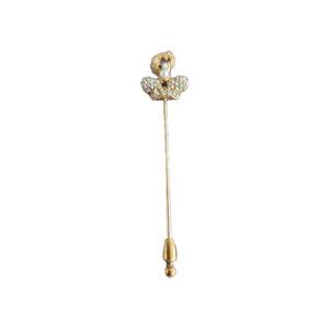 DeNicola Vintage Crystal Faux Pearl Crown Feather Stickpin Brooch